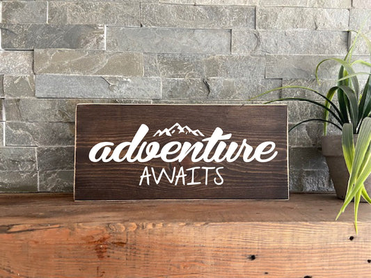 Stock - Adventure awaits 5.5"x10" on pine